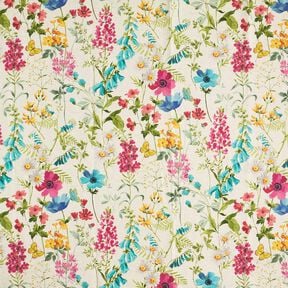 Decostof Half panama Weidebloemen – natuur/framboos, 