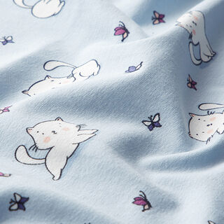 Katoenjersey Katten in de weide  – babyblauw, 