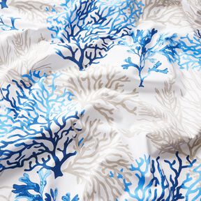 Katoenen stof Cretonne grote koralen – wit/blauw, 