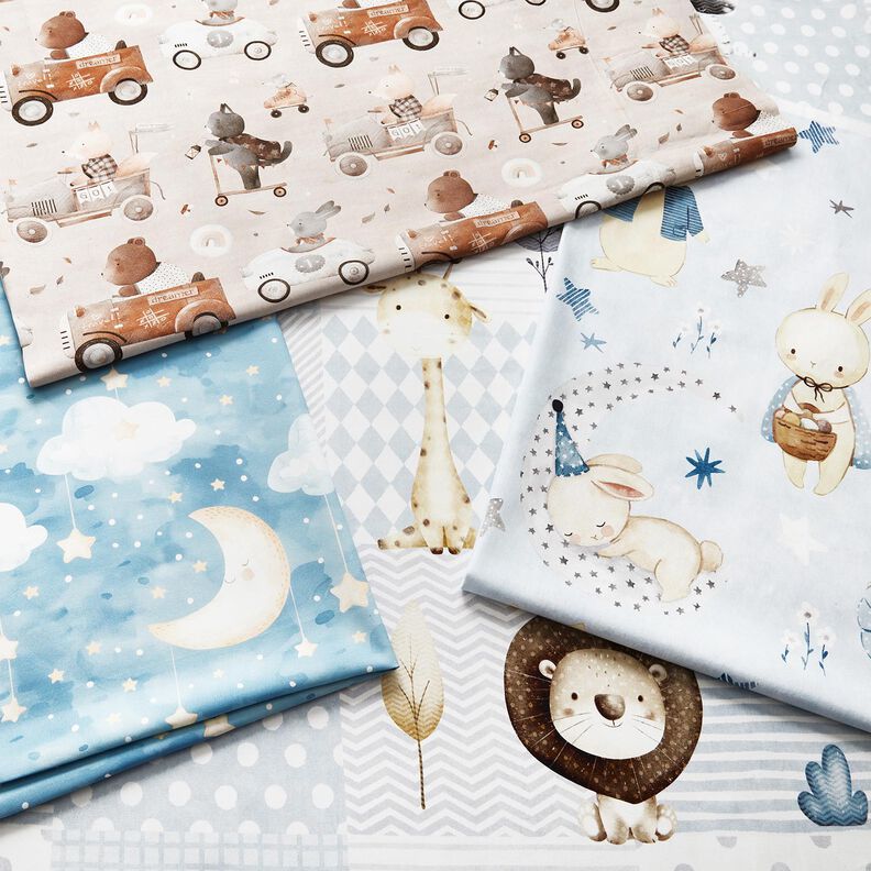 Decostof Katoenkeper Konijn in dromenland Digitaal printen – babyblauw/jeansblauw,  image number 5