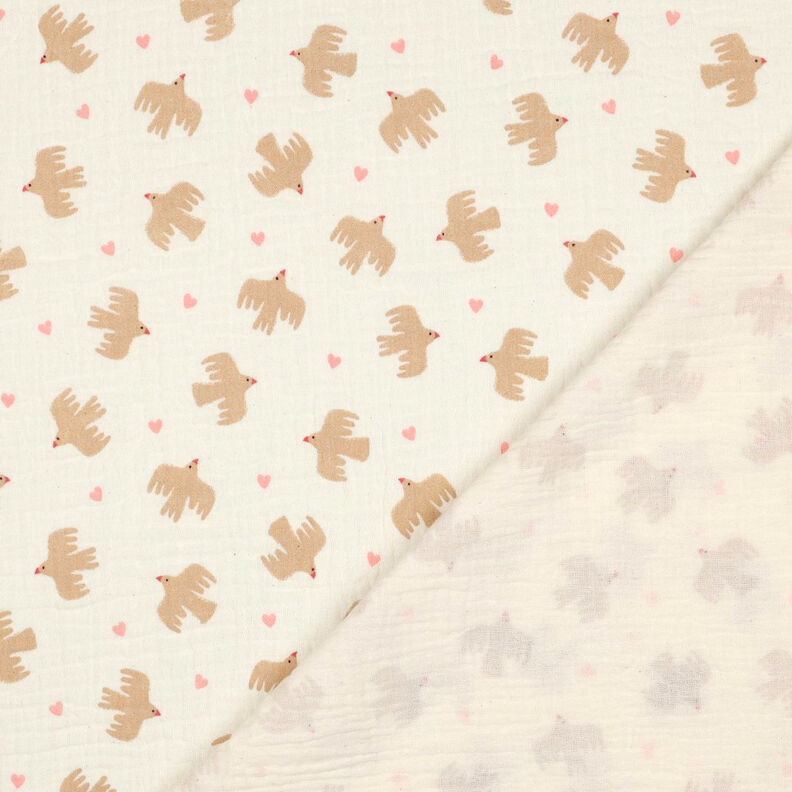 GOTS Mousseline/dubbel gehaakte stoffen Vogels en harten | Poppy Fabrics – ecru, image number 5
