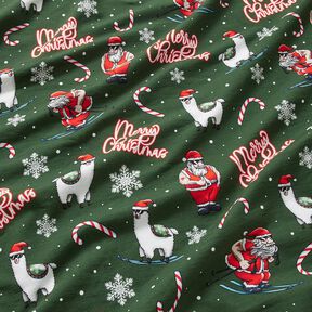 French Terry sommersweat Kerstman en lama | Glitzerpüppi – dennengroen/chili,  French Terry sommersweat Kerstman en lama | Glitzerpüppi – dennengroen/chili,