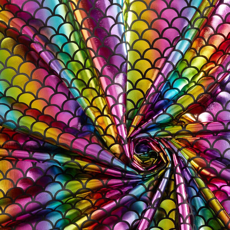 Foliejersey Zeemeerminschubben regenboog – zwart/kleurenmix,  image number 3
