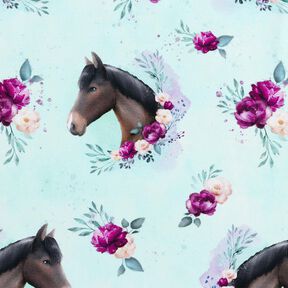 Katoenjersey Bloemen paard | Glitzerpüppi – ijsblauw/pastelviolet, 