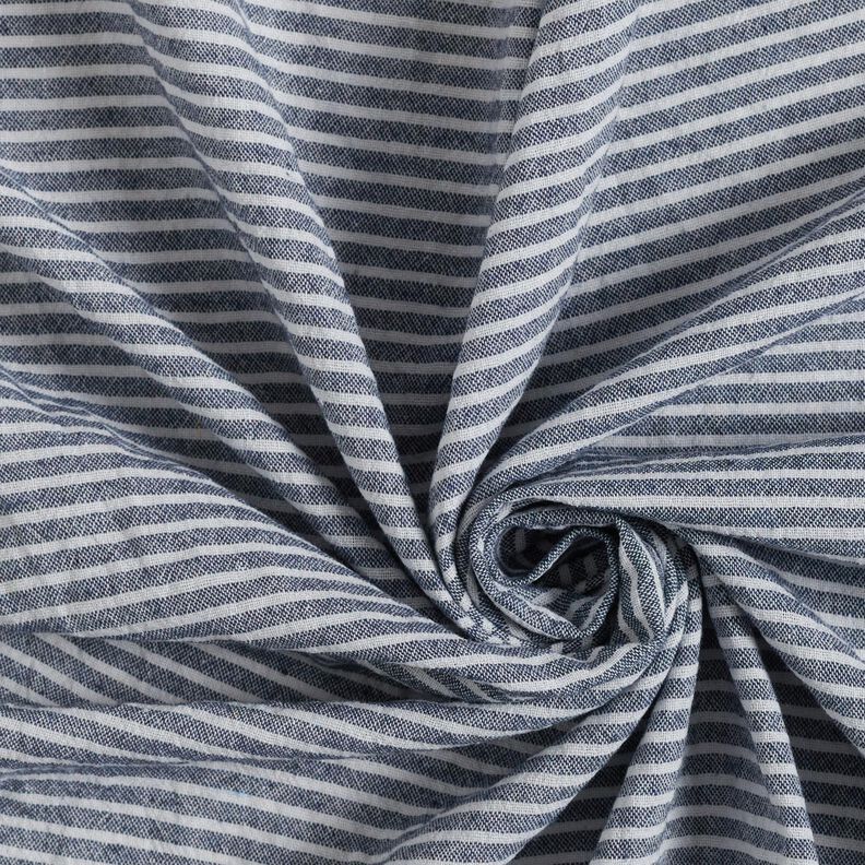 Katoenen stof linnenlook smalle strepen – wit/marineblauw,  image number 3