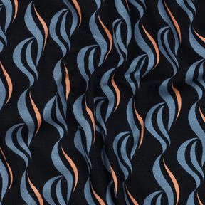 viscose stretch abstracte golven – zwart blauw/licht jeansblauw, 