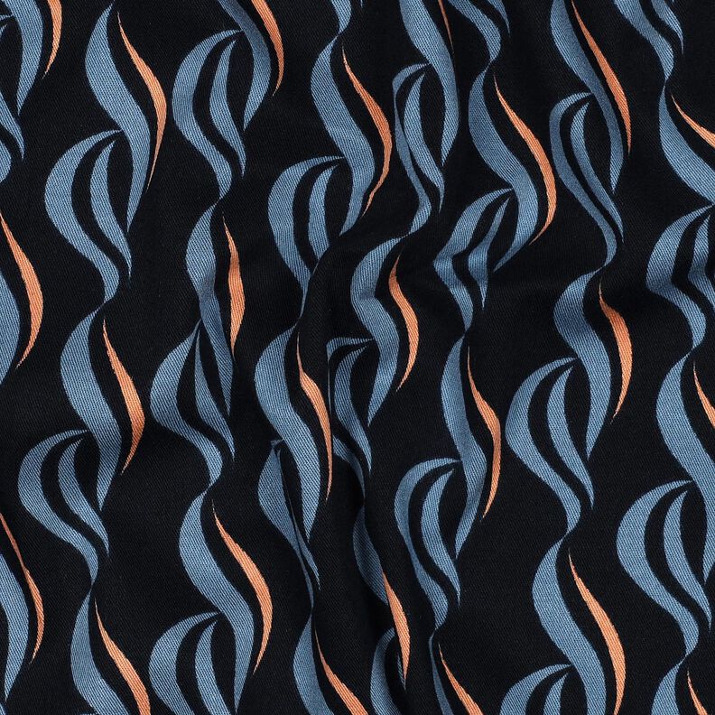 viscose stretch abstracte golven – zwart blauw/licht jeansblauw,  image number 2