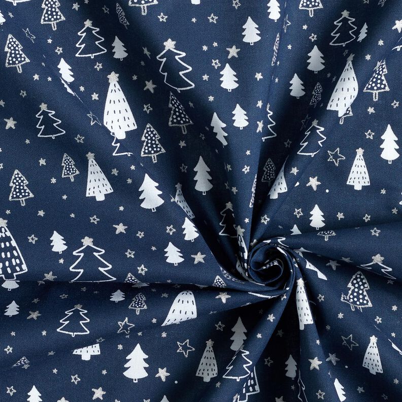 Katoenen stof Popeline kleine kerstbomen – marineblauw/wit, image number 3