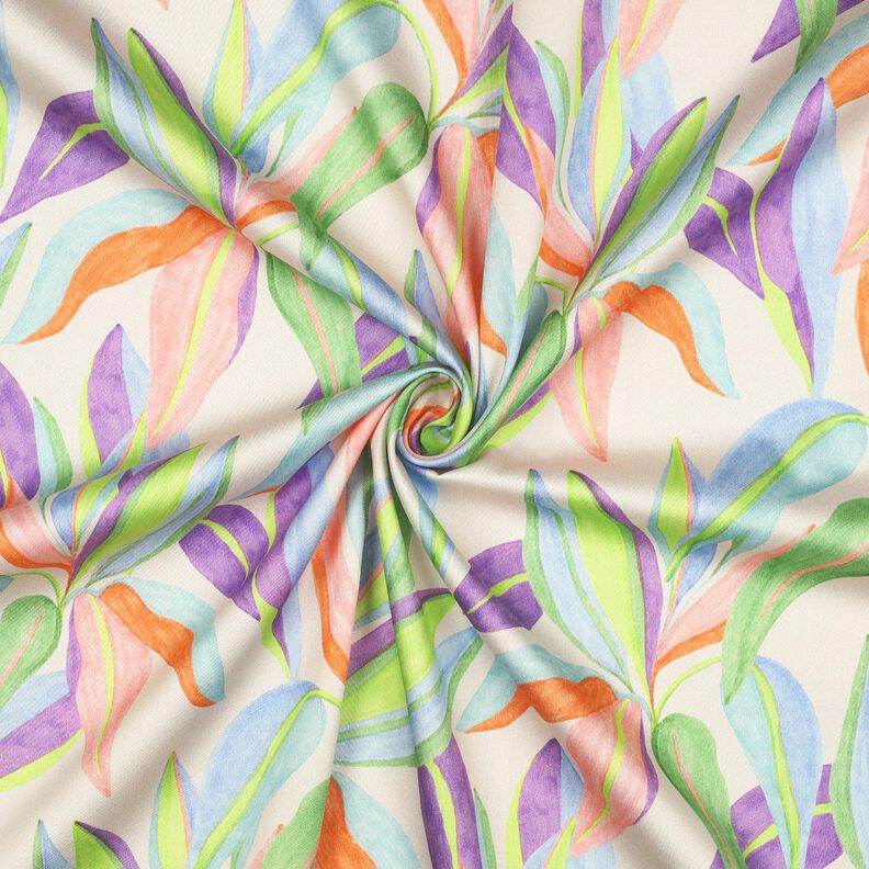 Katoensatijn Digitale bladerenprint| Poppy Fabrics – creme/lichtgroen,  image number 3