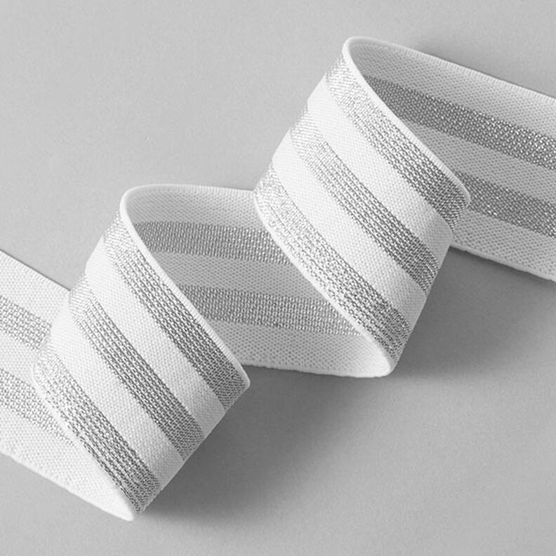 Gestreepte elastiek [40 mm] – wit/zilver,  image number 2
