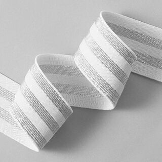 Gestreepte elastiek [40 mm] – wit/zilver, 