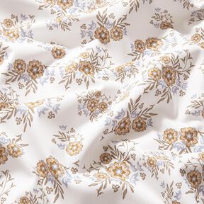 Katoenpopeline delicate boeketten – wit/lichtbruin, 