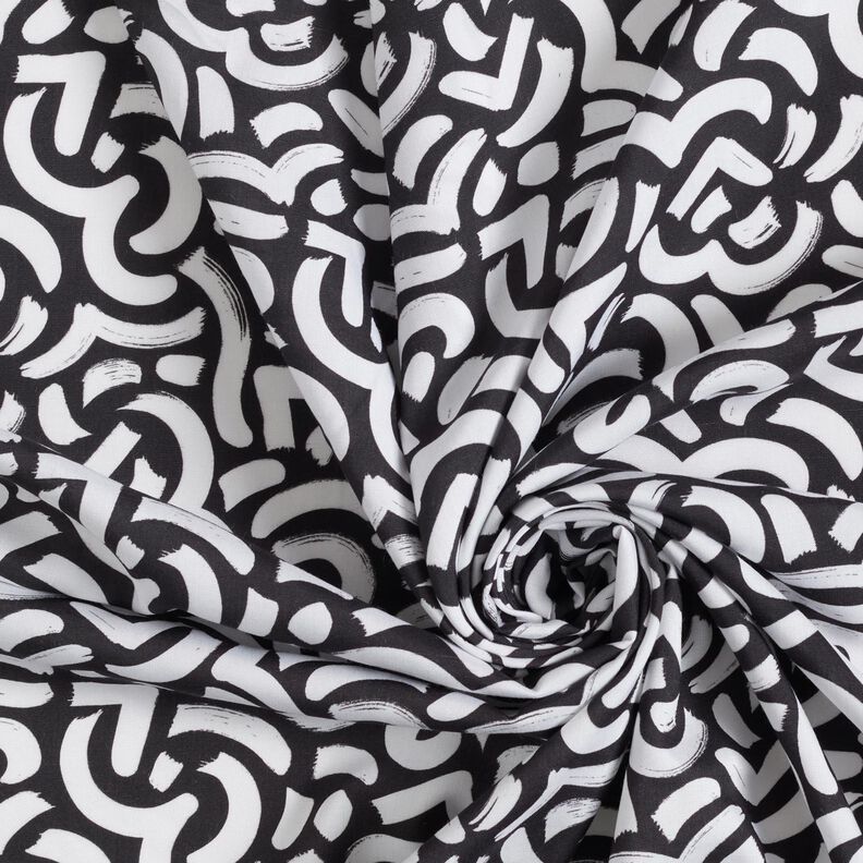 Viscosestof abstracte golvende lijnen – zwart/wit, image number 3