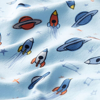 Katoenjersey Raketten en planeten – babyblauw, 