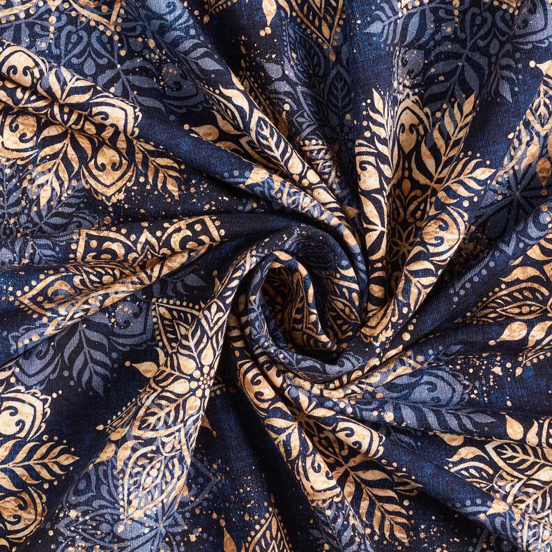 French Terry sommersweat Mandala | Glitzerpüppi – marineblauw/perzik,  image number 3