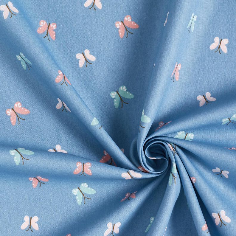 GOTS Katoenpopeline Vlinders – stralend blauw,  image number 3