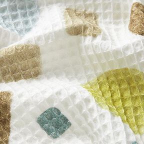 Wafelpiqué Kleurrijke vormen – mosgroen/ivoor, 