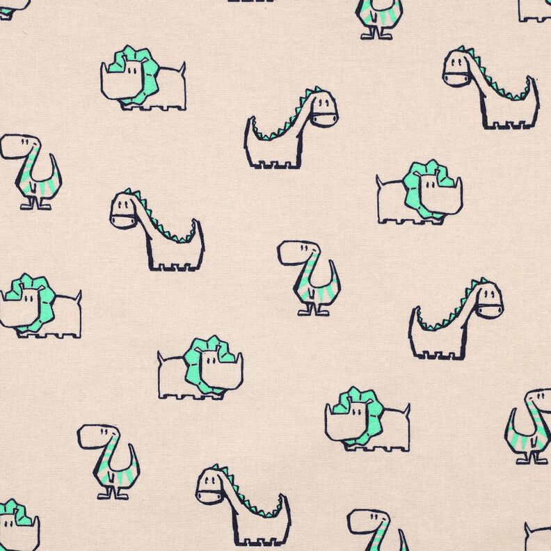 Katoenflanel Brutale dinosaurussen | Poppy Fabrics – natuur/smaragdgroen,  image number 1