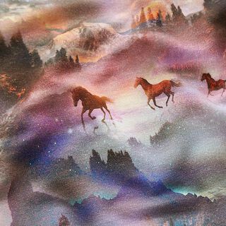 French Terry sommersweat mystieke paarden Digitaal printen – pastelviolet, 