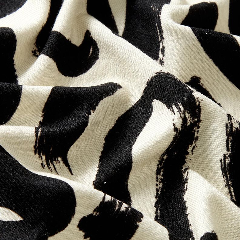Viscosejersey abstracte penseelstreken – creme/zwart,  image number 2