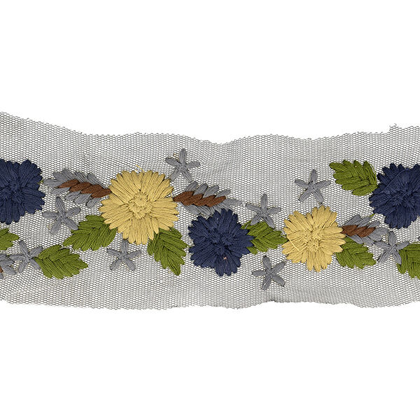 Tule band bloemen borduursel – marineblauw/beige, image number 1
