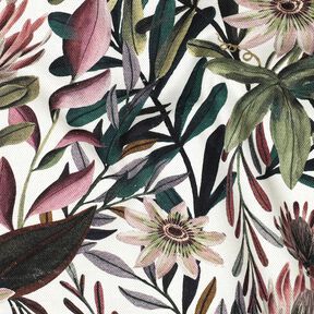 Decostof Canvas Artistieke bloemen – ivoor/donkergrenen, 