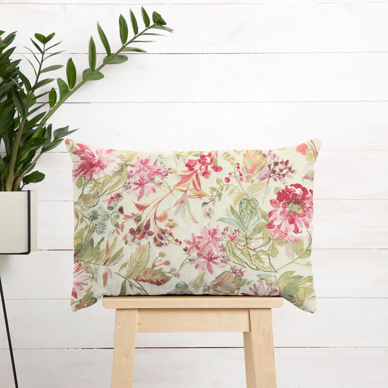 Decostof Canvas Aquarel bloemen – lichtbeige/framboos,  image number 7