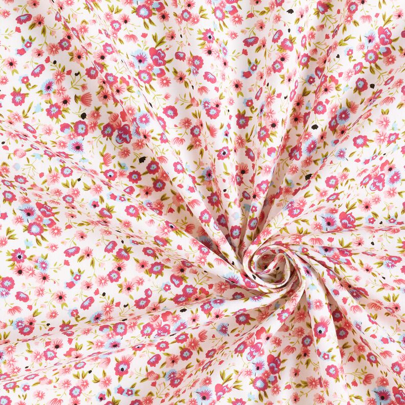 Katoenpopeline Millefleurs – wit/pink,  image number 3