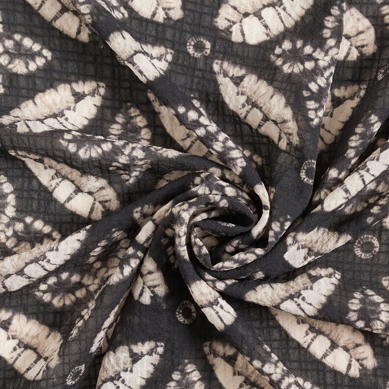 Crêpe chiffon bladprint – zwart/beige,  image number 4