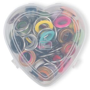 Ringetjes met schijfjes, in hartvormig doosje [14 mm] | Prym – rood, 