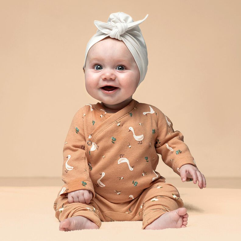 Wafel jersey Ganzen en bloemen &ndash; zalm,  image number 5