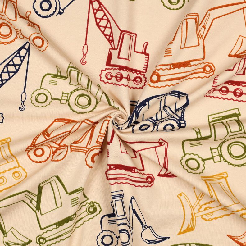 French Terry sommersweat Bouwvoertuigen| Poppy Fabrics – beige/marineblauw,  image number 3