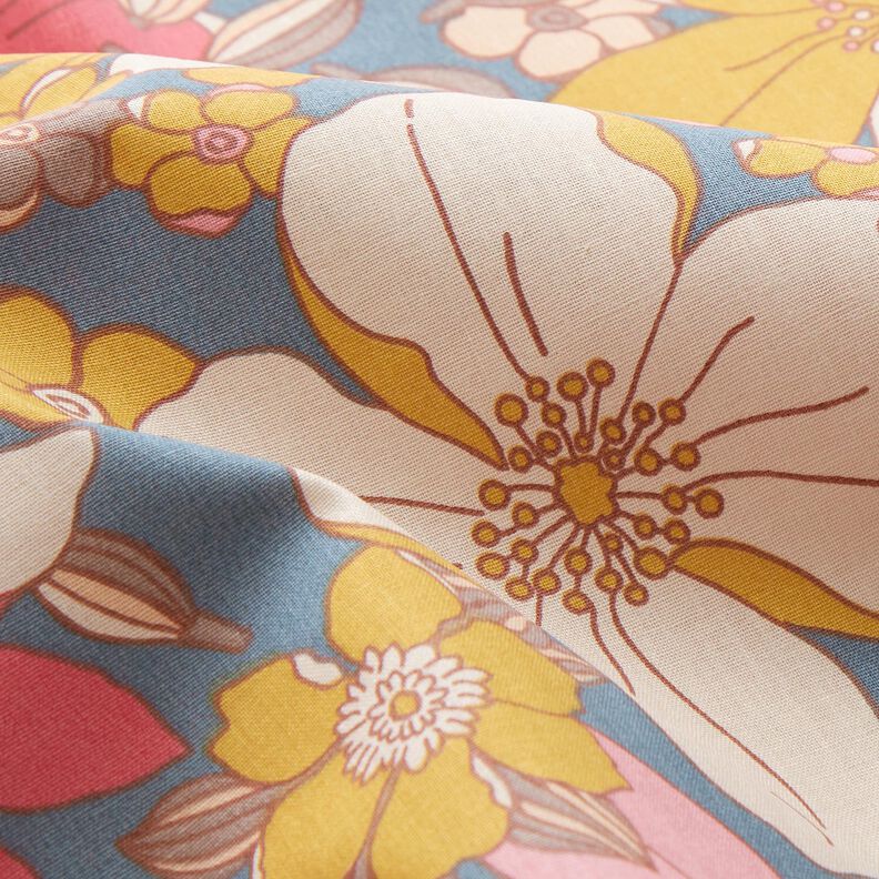 Katoenen stof Cretonne grote bloemenpracht – blauwgrijs/pink,  image number 2