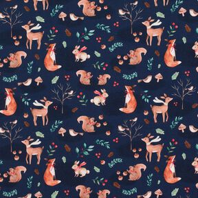 Katoenjersey Dieren in de herfst Digitaal printen  – nachtblauw, 