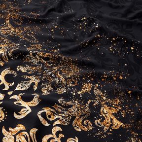 French Terry sommersweat Stof voor rand gouden ornamenten | Glitzerpüppi – zwart/oud goud, 