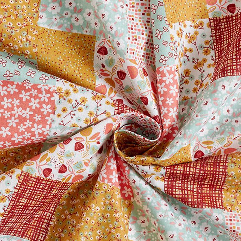 Katoenen stof Cretonne Patchwork-look – wit/zalm,  image number 4