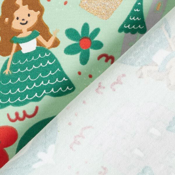 Katoenjersey Glitter-sprookjeswereld – pastelgroen/goud, image number 5