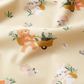 Katoenpopeline Dieren plukken bloemen &ndash; vanillegeel, 