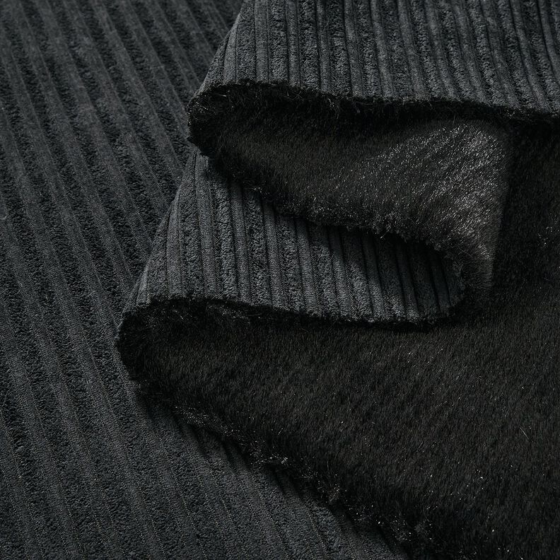 Corduroy met imitatiebont achterkant – zwart,  image number 2