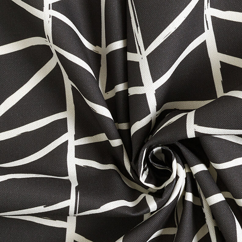 Decostof Half panama abstracte lijnen – ivoor/zwart,  image number 3