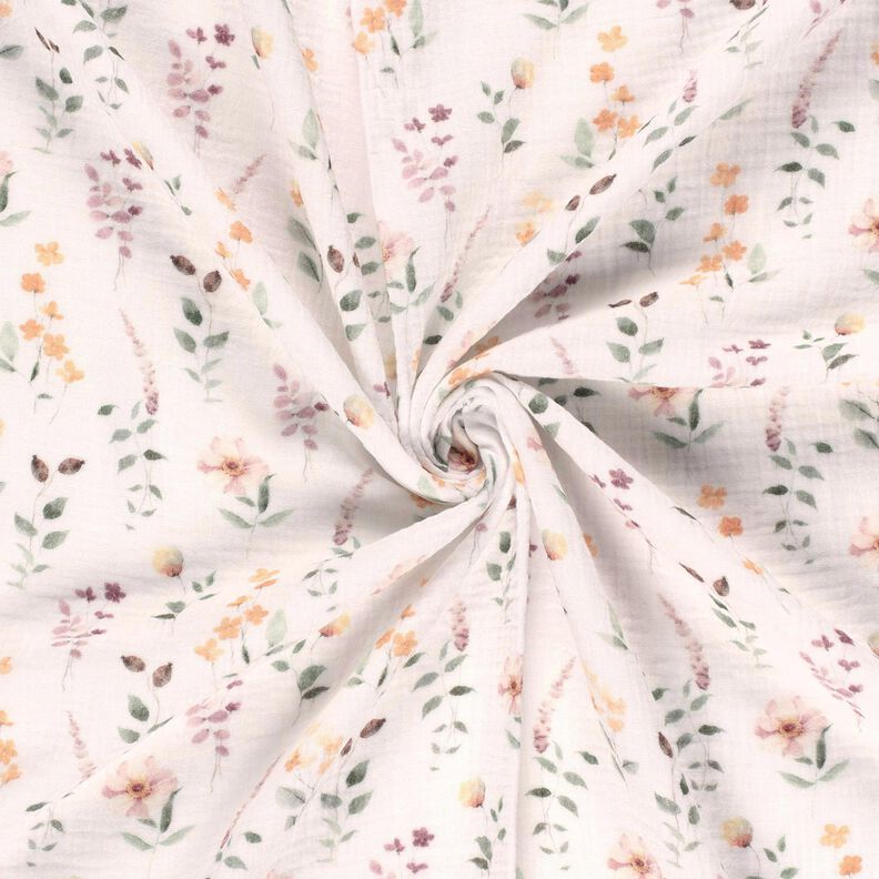 Mousseline/dubbel gehaakte stoffen wilde weide Digitaal printen – wit,  image number 3