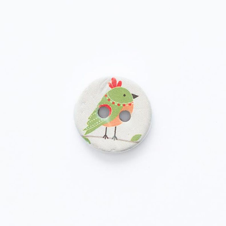 Knoop met vogelmotief 2-gats [ Ø 15 mm ] – ecru/groen,  image number 1