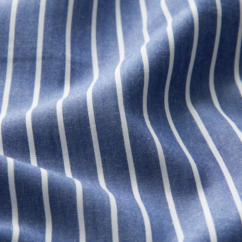 Katoenen stof strepen – jeansblauw/wit,  image number 2