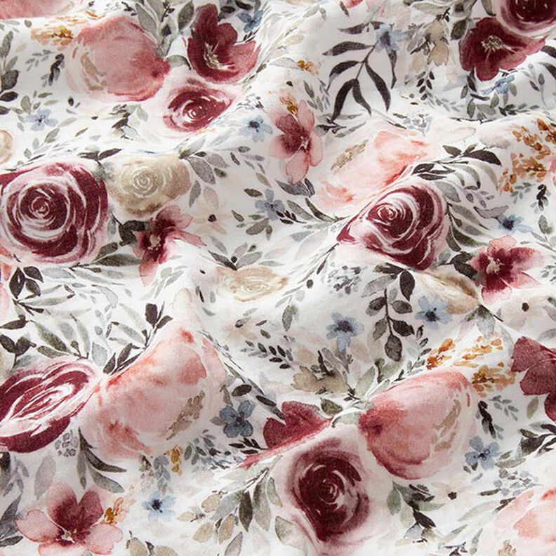 Mousseline/dubbel gehaakte stoffen Aquarel rozen Digitaal printen – wit,  image number 3