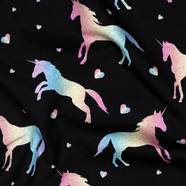 Katoenjersey Regenboog eenhoorns Digitaal printen | Poppy Fabrics – zwart, image number 2