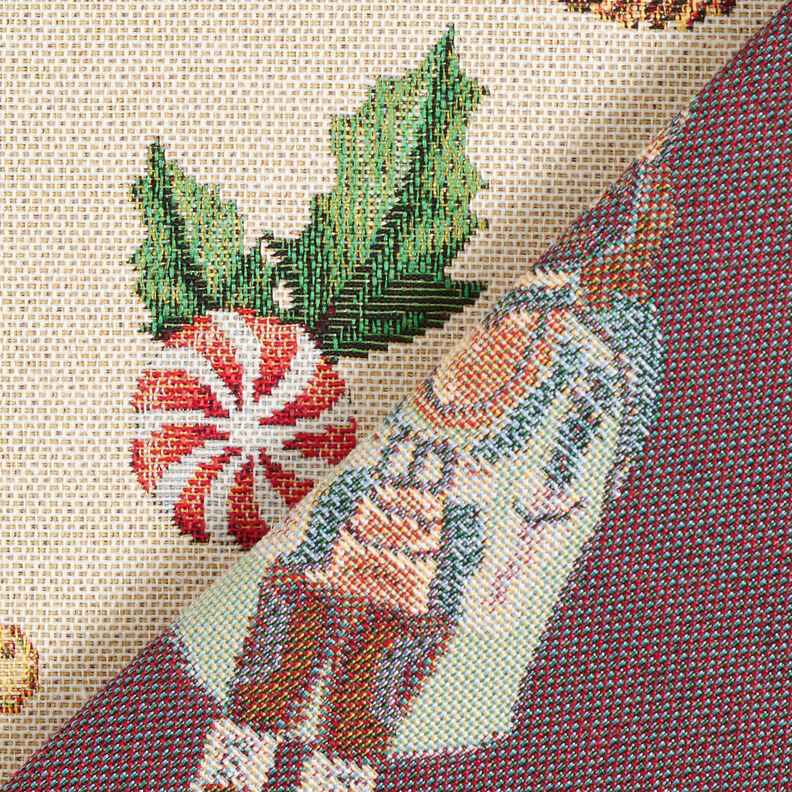 Decostof Gobelin feestelijke notenkrakers – lichtbeige/rood, image number 4