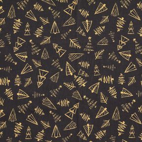 Katoenen stof Cretonne elegante sparrenbomen – zwart/goud, 