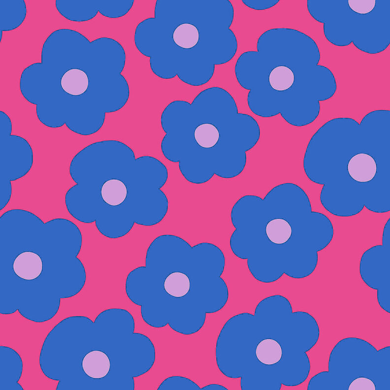 Katoenpopeline Big Flower | Nerida Hansen – intens roze/jeansblauw,  image number 1