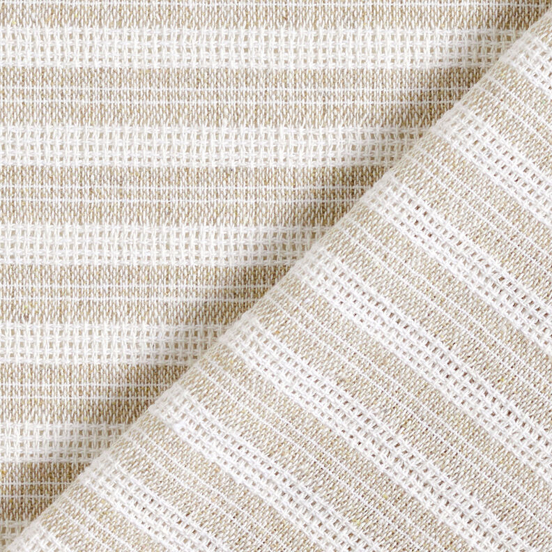 Katoenen stof rasterstructuur horizontale strepen – beige/wit, image number 5