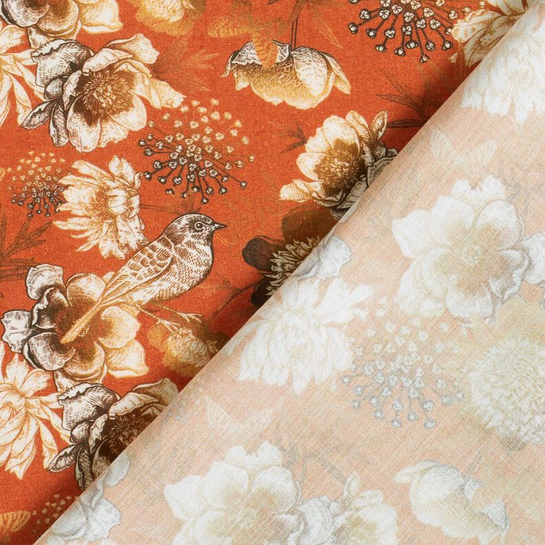 Viscosestof Vogels en wilde rozen – terracotta/karamel,  image number 4